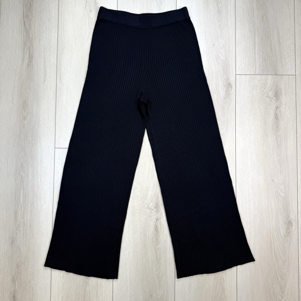 Flawed The Drop Women's‎ Black Ribbed Knit Wide Leg Pants Sz M High Rise Lounge